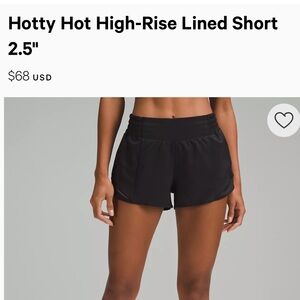 Black Lululemon Hotty Hot High Rise Lined Shorts